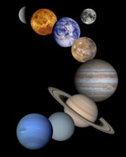 Mosaico de planetas pertenecientes al Sistema Solar (los planetas no están a la misma escala).
